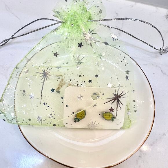 Yellow Lemon Stud Enamel Earrings Statement earrings for vacation summer spring - Picture 5 of 5